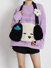 Japanese Puppy Plush Tote Bag Autumn Winter Large Capacity Shoulder Messenger Ba