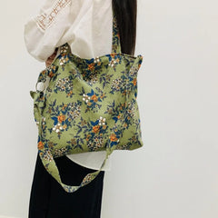 Japanese Corduroy Flower Printing Shoulder Bag Women Cross Body Bag