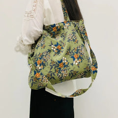 Japanese Corduroy Flower Printing Shoulder Bag Women Cross Body Bag