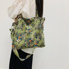 Japanese Corduroy Flower Printing Shoulder Bag Women Cross Body Bag