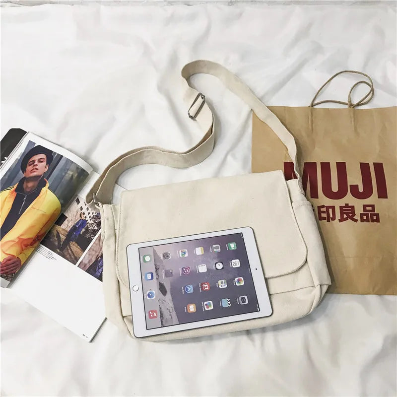 Japanese Cotton Cloth Big Lady Satchels Unisex Cross Body Bag