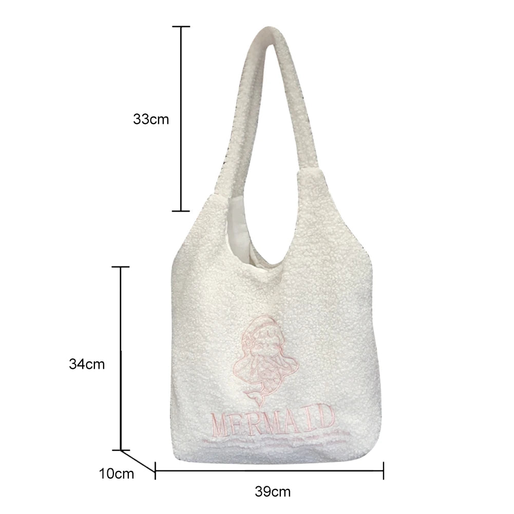 Japanese Embroidered Shoulder Clutch Soft Fleece Handbag