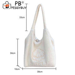 Japanese Embroidered Shoulder Clutch Soft Fleece Handbag
