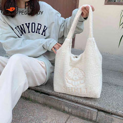 Japanese Embroidered Shoulder Clutch Soft Fleece Handbag