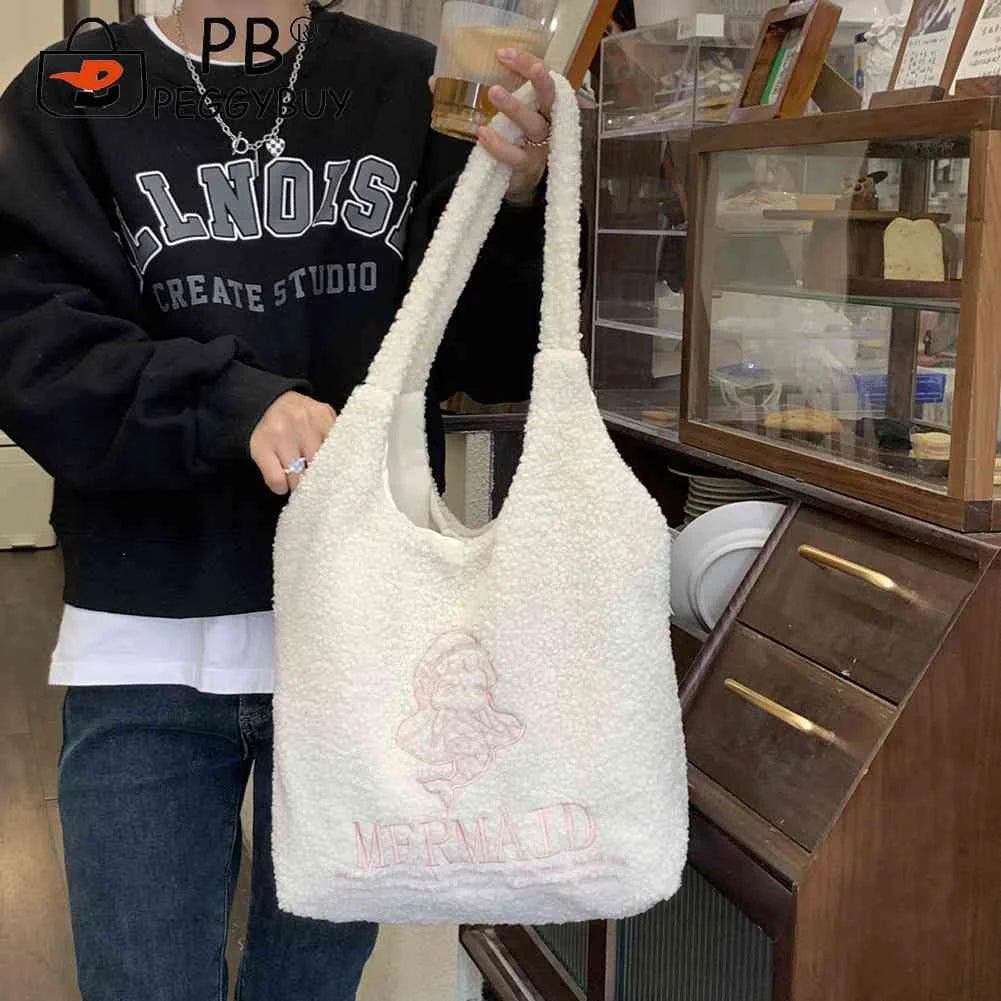 Japanese Embroidered Shoulder Clutch Soft Fleece Handbag