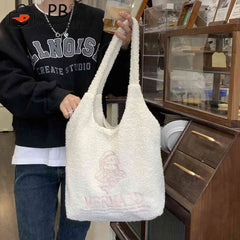 Japanese Embroidered Shoulder Clutch Soft Fleece Handbag