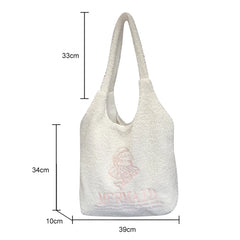 Japanese Embroidered Shoulder Clutch Soft Fleece Handbag
