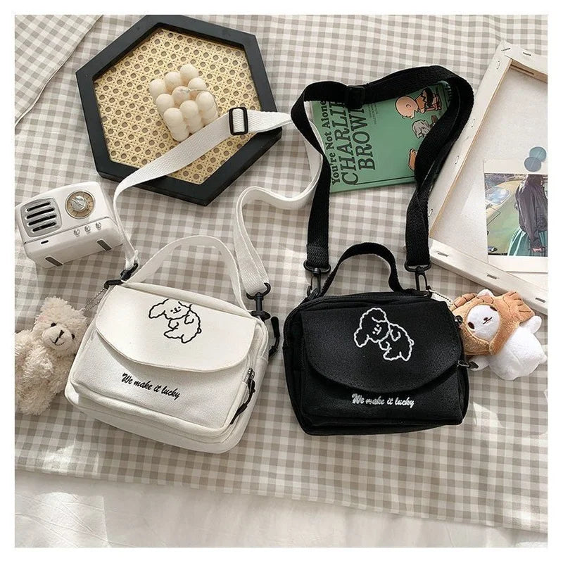 Japanese Soft Dog Canvas Messenger Bag for Women