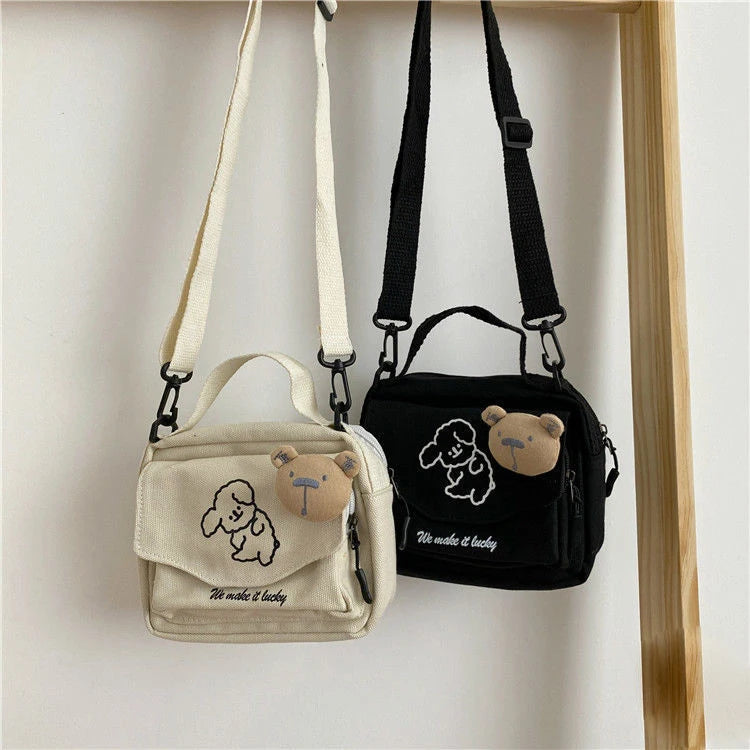 Japanese Soft Dog Canvas Messenger Bag for Women