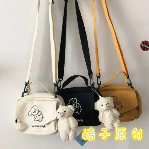 Japanese Soft Dog Canvas Messenger Bag for Women