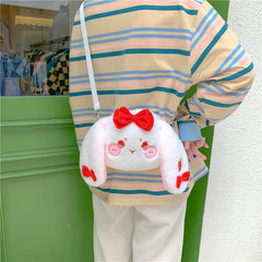 Japanese Strawberry Embroidered Rabbit Girl Out Shoulder Plush Crossbody Bag