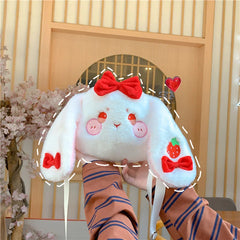 Japanese Strawberry Embroidered Rabbit Girl Out Shoulder Plush Crossbody Bag