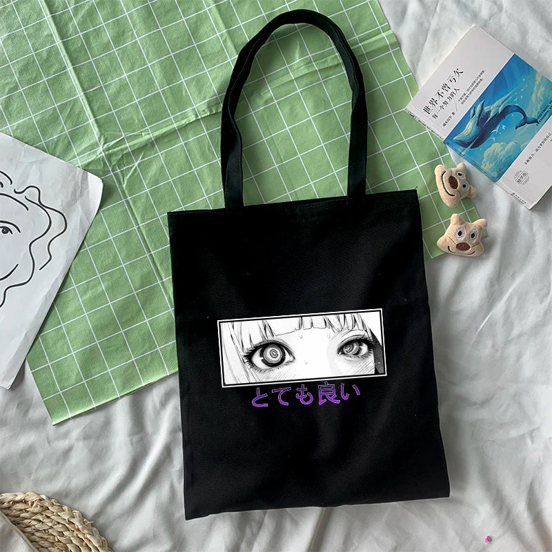 Japanese Eye Anime Cartoon Ulzzang Canvas Bag Casual Female Large Capacity