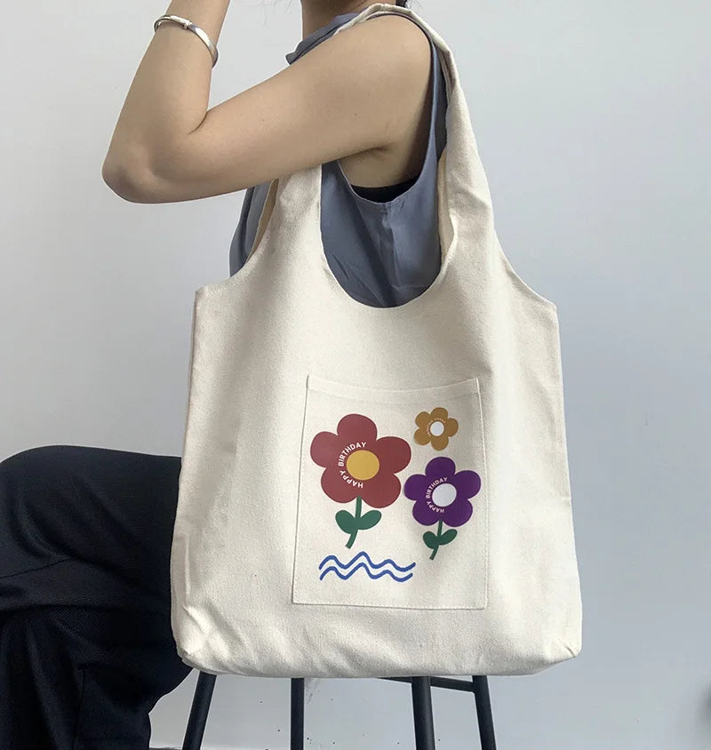 Japanese Canvas Shoulder Shopper Bag for Women Large Woman Tote Bag