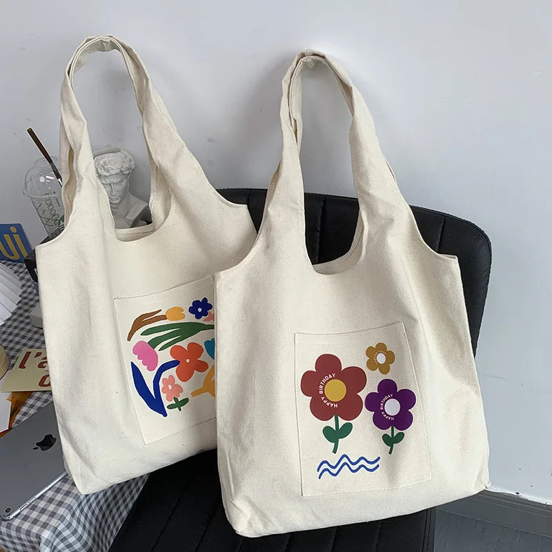 Japanese Canvas Shoulder Shopper Bag for Women Large Woman Tote Bag