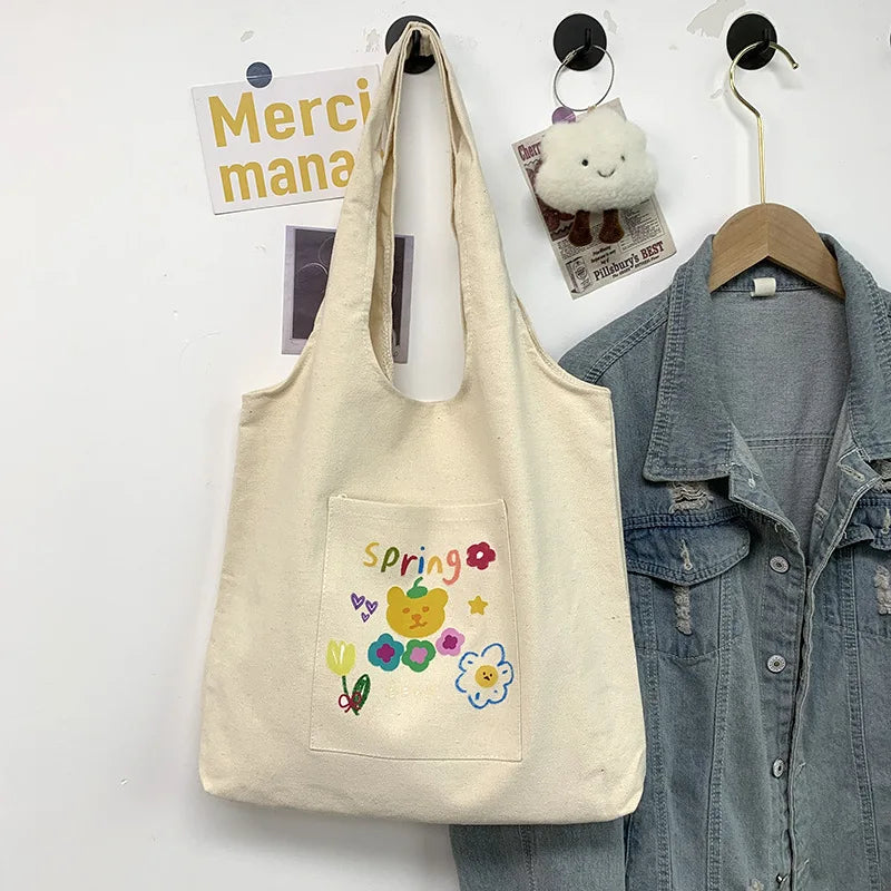 Japanese Canvas Shoulder Shopper Bag for Women Large Woman Tote Bag