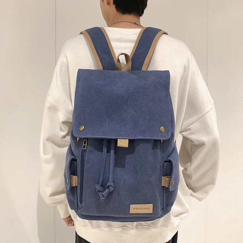 Japanese Flap Backpack Women Large Capacity Drawstring School Bag
