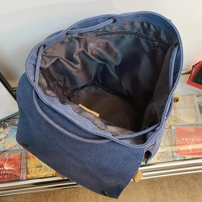 Japanese Flap Backpack Women Large Capacity Drawstring School Bag