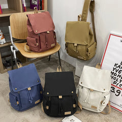 Japanese Flap Backpack Women Large Capacity Drawstring School Bag