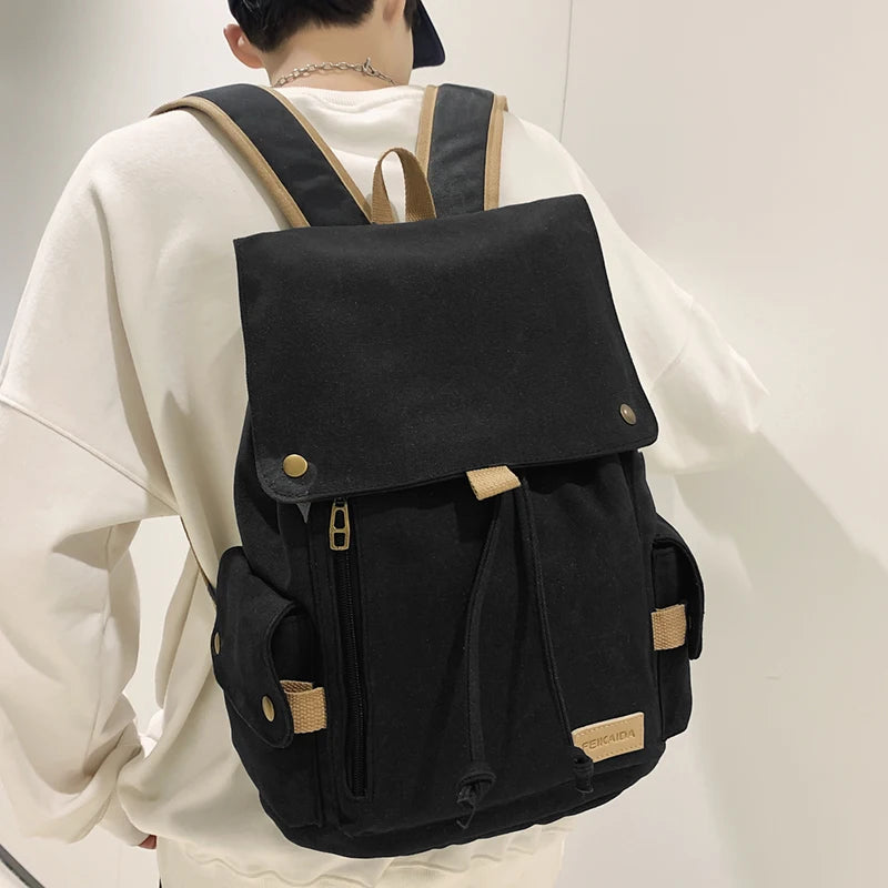 Japanese Flap Backpack Women Large Capacity Drawstring School Bag