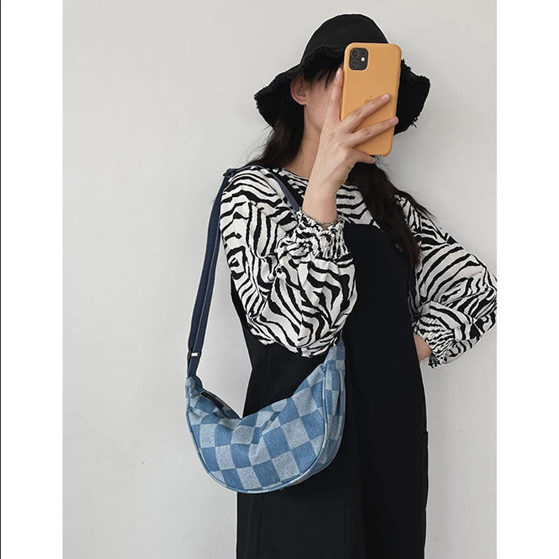 Japanese Harajuku College Dumpling Bag Plaid Shoulder Bag