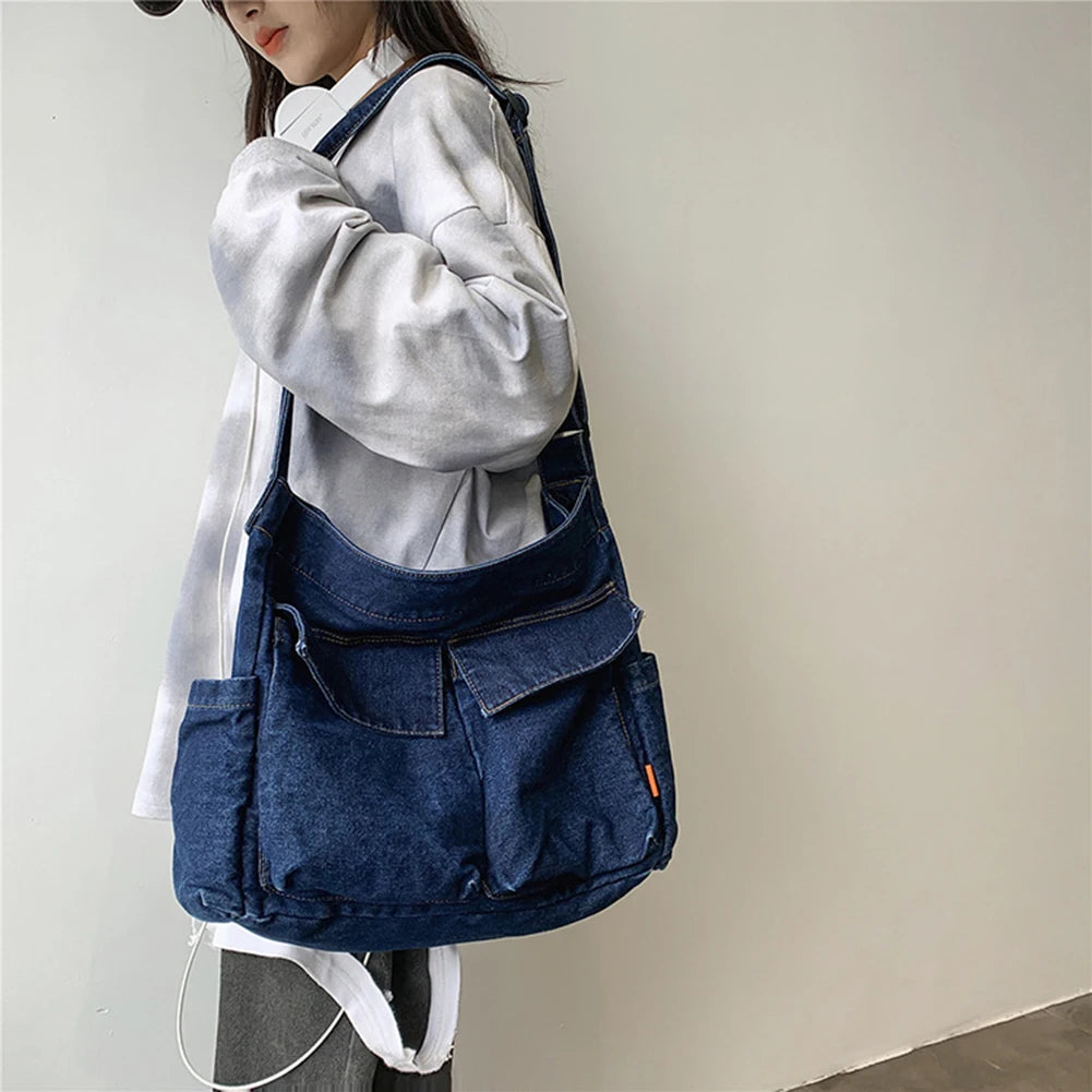 Japanese Harajuku Shoulder Crossbody Bags Retro Denim Handbag Large Capacity