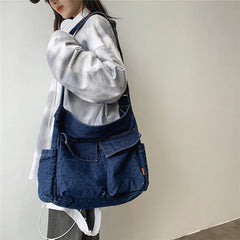 Japanese Harajuku Shoulder Crossbody Bags Retro Denim Handbag Large Capacity