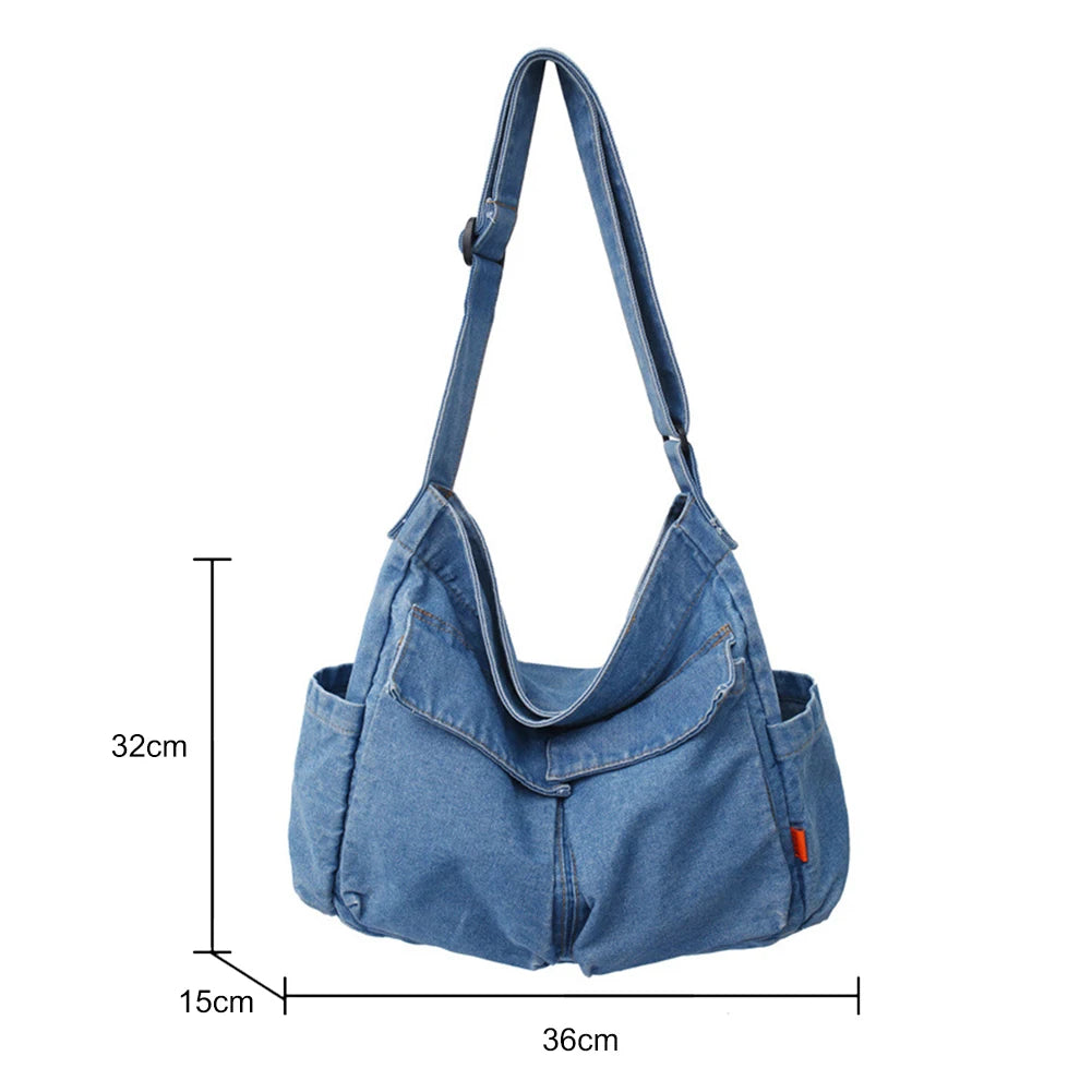 Japanese Harajuku Shoulder Crossbody Bags Retro Denim Handbag Large Capacity