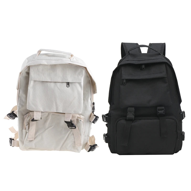 Japanese Harajuku Style Backpack Multiple Pockets Solid Shoulder Bag
