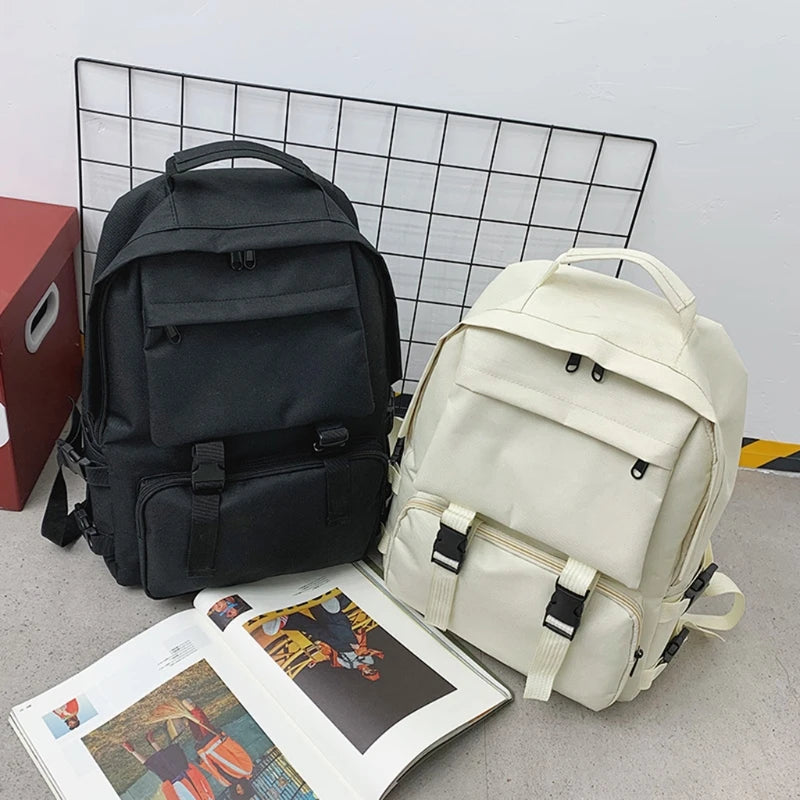 Japanese Harajuku Style Backpack Multiple Pockets Solid Shoulder Bag