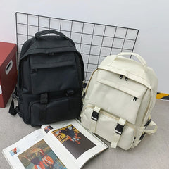 Japanese Harajuku Style Backpack Multiple Pockets Solid Shoulder Bag