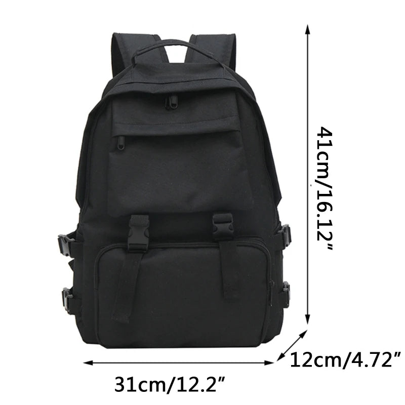 Japanese Harajuku Style Backpack Multiple Pockets Solid Shoulder Bag