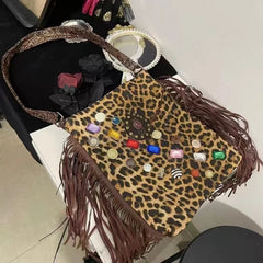 Harajuku Y2k Tassel Leopard Print Shoulder Bag