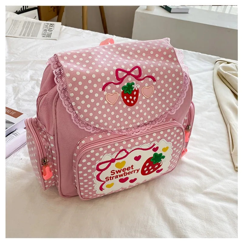 Japanese JK Soft Sister Strawberry Embroidery Backpack