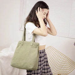 Japanese Canvas One-shoulder Tote Bag for Shopping and Commuting