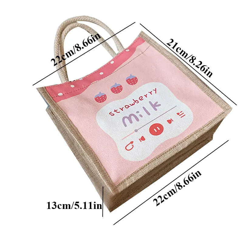 Japanese Linen Canvas Bag Small Fresh Handbag For Girls Portable Shopping Tote B