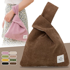 Japanese Mini Knot Wrist Bag Corduroy Women Top Handle Bag Purses Handbags