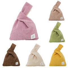 Japanese Mini Knot Wrist Bag Corduroy Women Top Handle Bag Purses Handbags