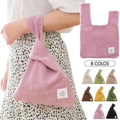Japanese Mini Knot Wrist Bag Corduroy Women Top Handle Bag Purses Handbags