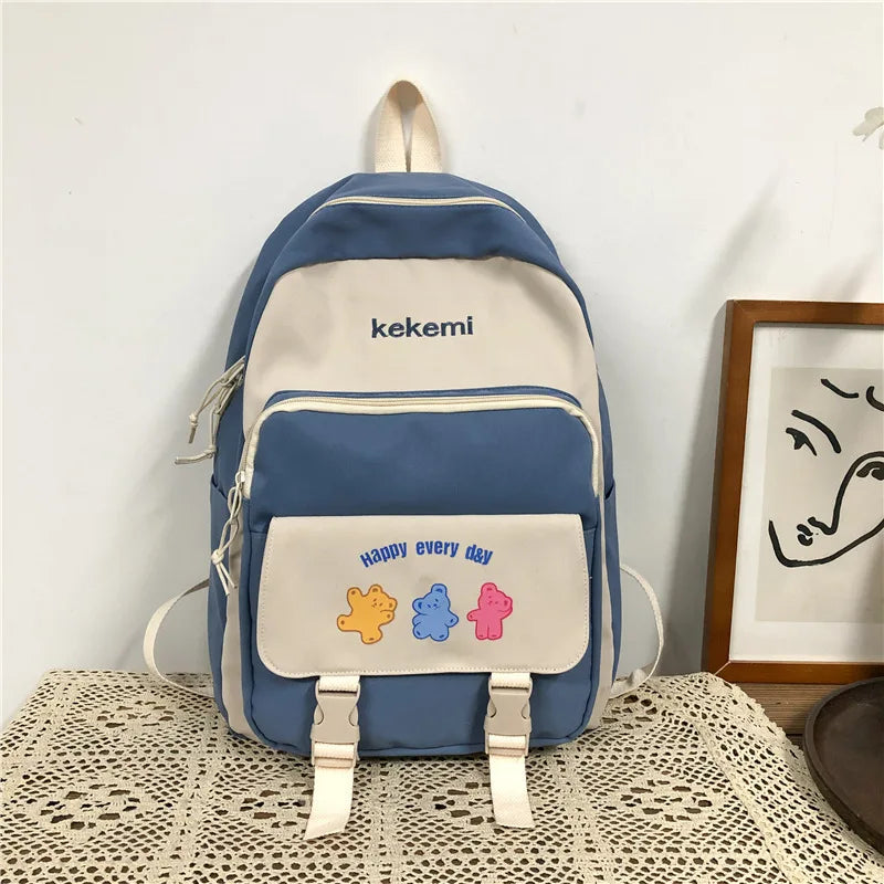 Japanese Mochila Laptop Nylon Backpacks Solid Printing Child School Bags