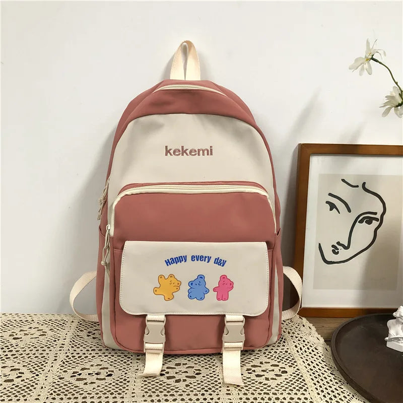 Japanese Mochila Laptop Nylon Backpacks Solid Printing Child School Bags