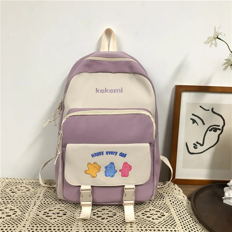 Japanese Mochila Laptop Nylon Backpacks Solid Printing Child School Bags