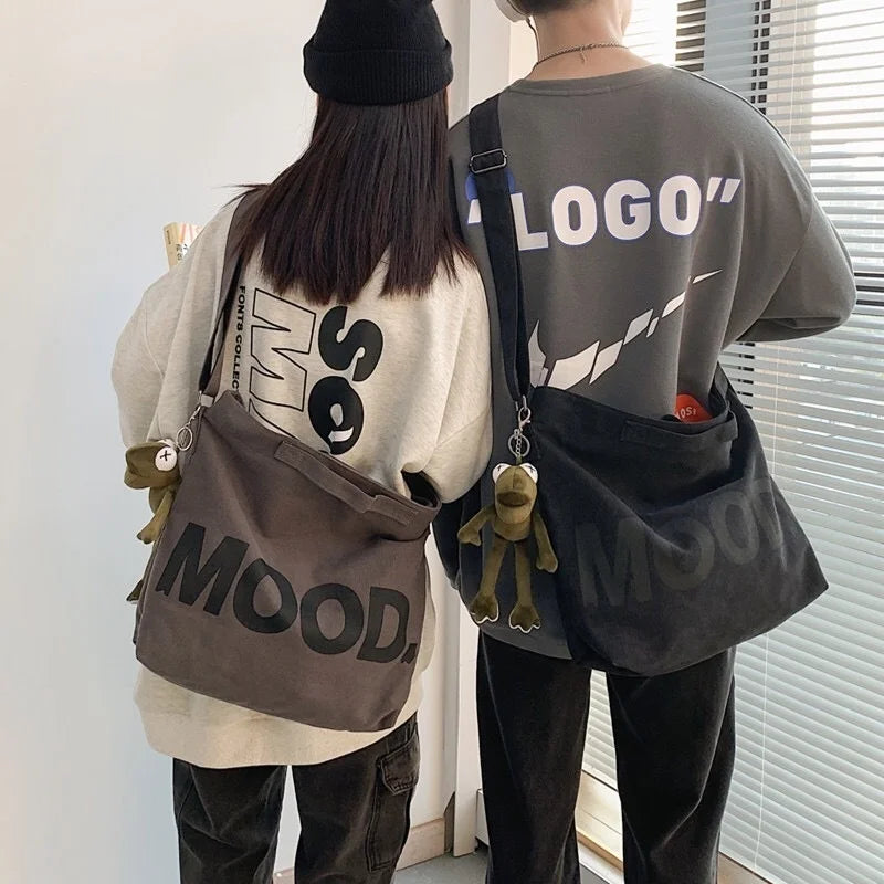 Japanese Retro Canvas Bag Messenger Bag Letter Print Vintage Shoulder Bag Satche