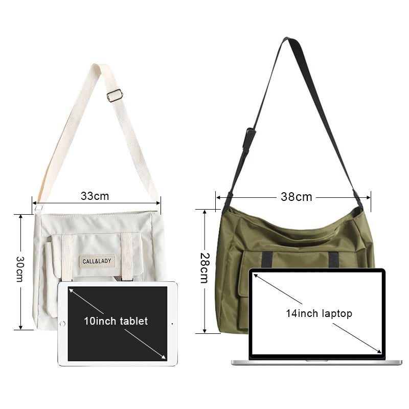 Japanese Style Messenger Crossbody Bag Waterproof Nylon Canvas Satchel