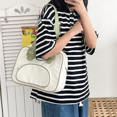 Japanese Student Shoulder Bag Contrast Patchwork Nylon Casual