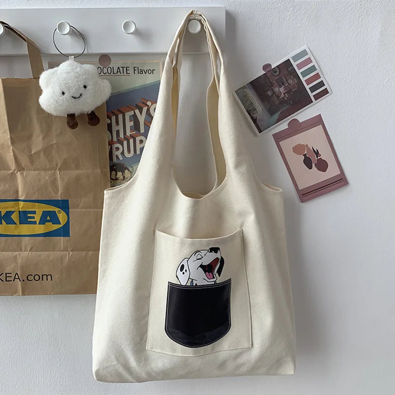 Japanese Style Cartoon Shoulder Bag Women Large Capacity Canvas Shopping Bag