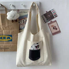 Japanese Style Cartoon Shoulder Bag Women Large Capacity Canvas Shopping Bag