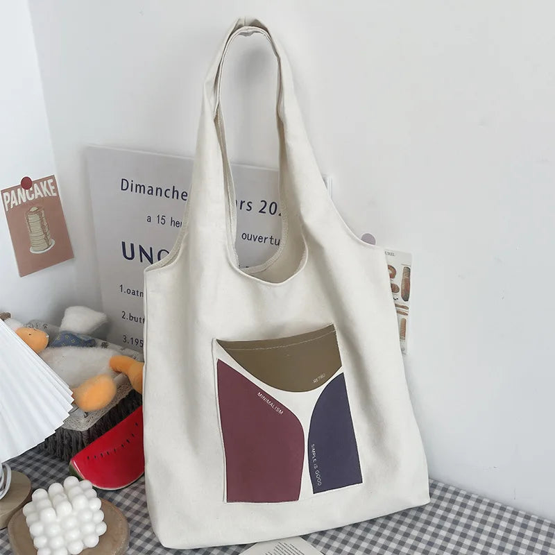 Japanese Style Cartoon Shoulder Bag Women Large Capacity Canvas Shopping Bag
