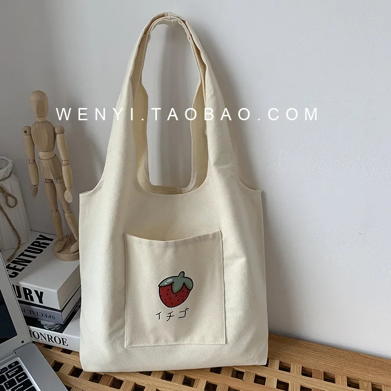 Japanese Style Cartoon Shoulder Bag Women Large Capacity Canvas Shopping Bag
