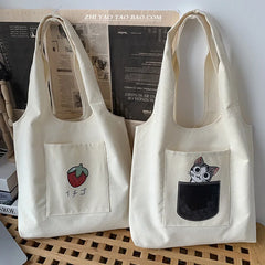 Japanese Style Cartoon Shoulder Bag Women Large Capacity Canvas Shopping Bag